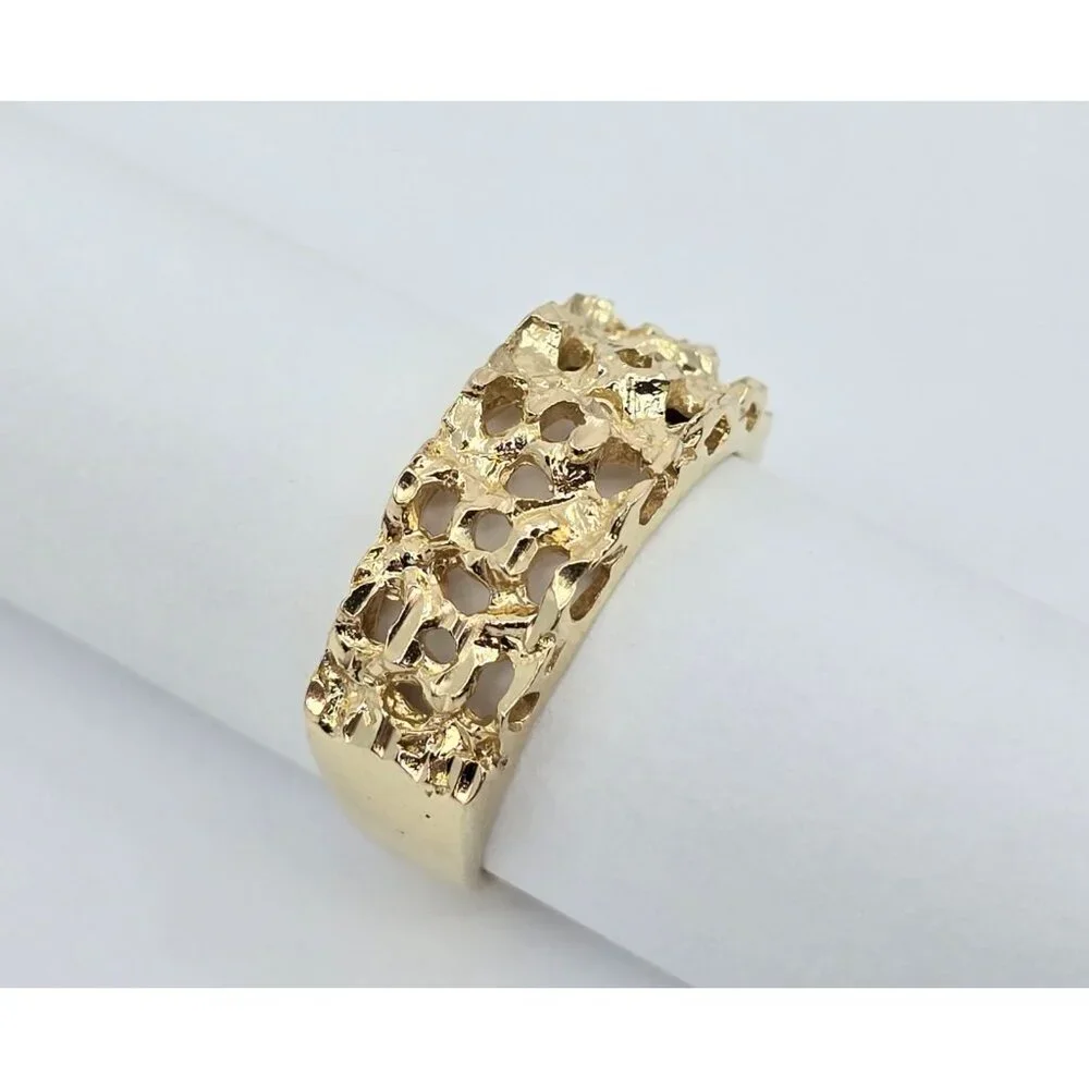 Unique 14K Karat Solid Yellow Gold Designer Diamond Cut Nugget Ring - Size 5.50
